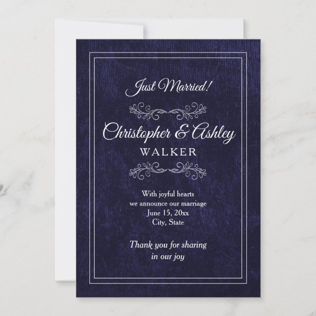 Carte Navy Blue White 2 Sided Photo Wedding Announcement (Devant)