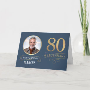 Carte Navy et Or Élégant 80e Anniversaire Légendaire