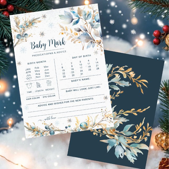 Carte Navy Gold Winter Baby Shower Predictions & Advice  (Créateur téléchargé)