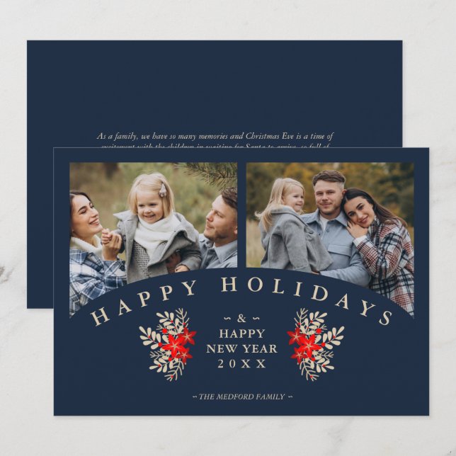 Carte Navy Golden Effect Elegant 2 Photos Christmas (Devant / Derrière)