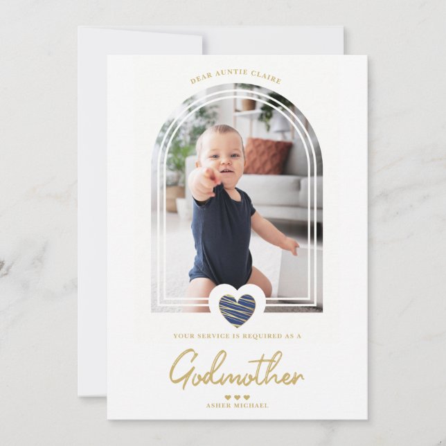 Carte Navy Modern Heart Golden Fake Effect Godmother (Devant)