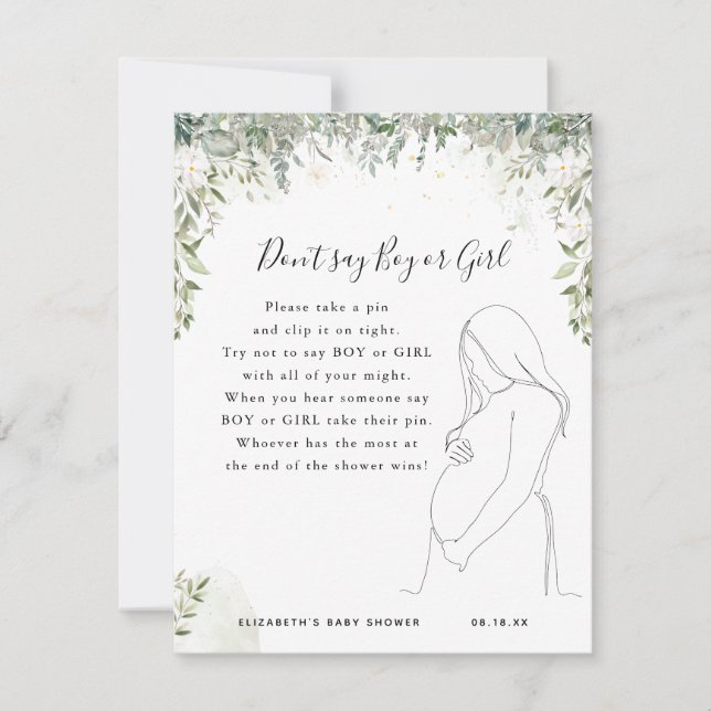 Carte Ne dis pas garçon ou fille | Jeu Baby shower (Devant)