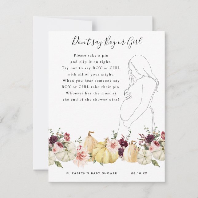 Carte Ne dis pas garçon ou fille | Jeu Baby shower (Devant)