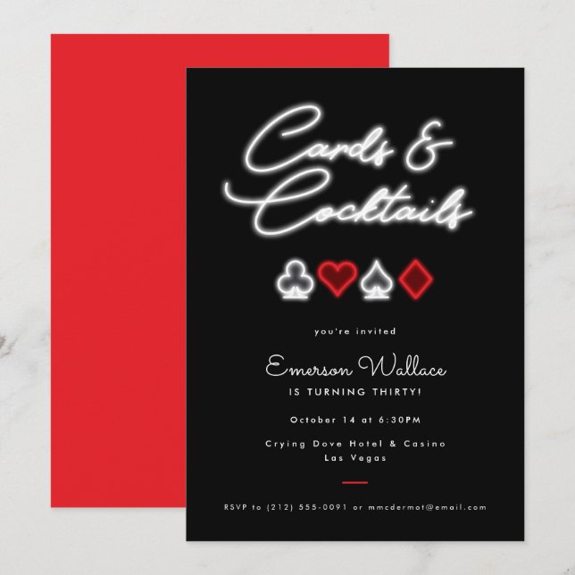 Carte Neon & Cocktails Invitation Anniversaire (Devant / Derrière)