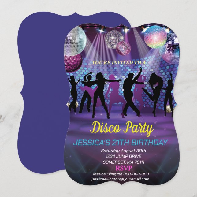 Carte Neon Glow Disco Dance Anniversaire (Devant / Derrière)