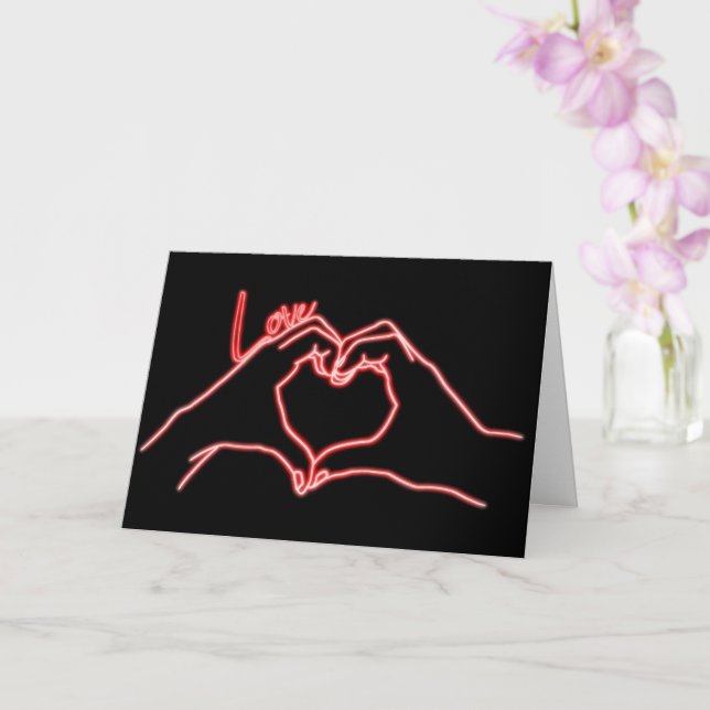 Carte Neon Hand Heart Line Art Dessin Saint Valentin (Orchidée)
