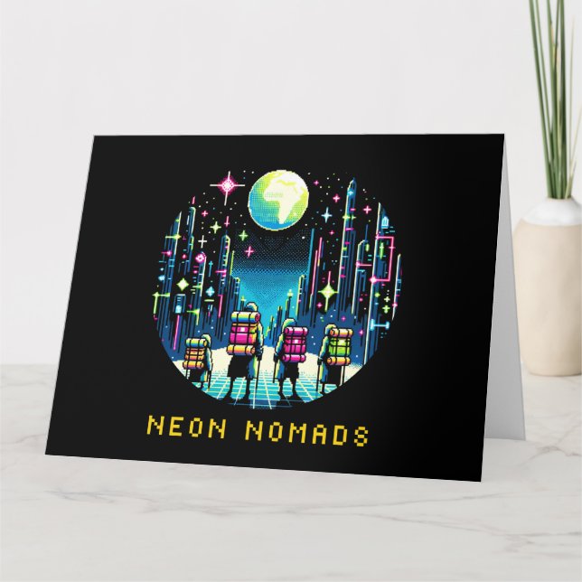 Carte Neon Nomads - Cyberpunk Pixel Art Travel Design (Devant)