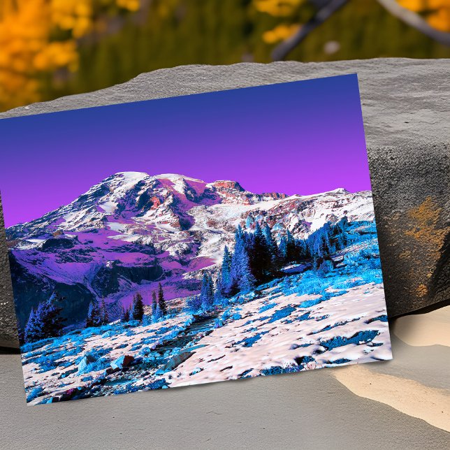 Carte Neon Pink Purple Mountain Mt. Rainier Washington (Neon surreal mount Rainier greeting card pink purple blue)