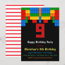 Neon Red Building Blocks 9e Anniversaire Invitatio