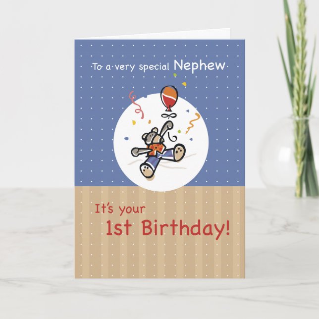 Carte Nephew 1er Teddy Bear Balloon Anniversaire (Devant)