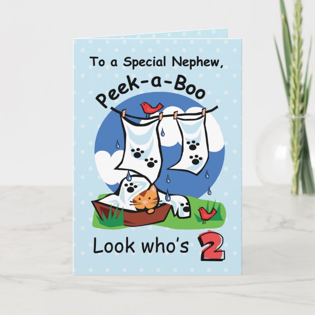 Carte Nephew, 2e anniversaire, Peek-a-Boo Kitten (Devant)
