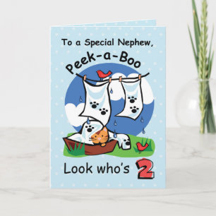 Carte Nephew, 2e anniversaire, Peek-a-Boo Kitten