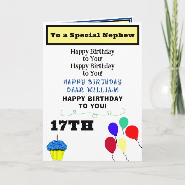 Carte Nephew Birthday Balloons Blue Cupcake NAME (Devant)