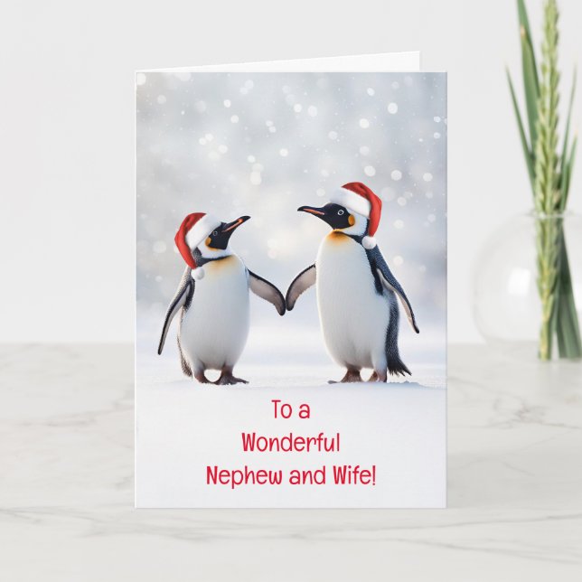Carte Nephew et sa femme Noël de mignons pingouins (Devant)