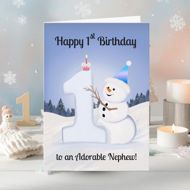Carte Nephew Happy 1st Birthday Snowman Building (Créateur téléchargé)