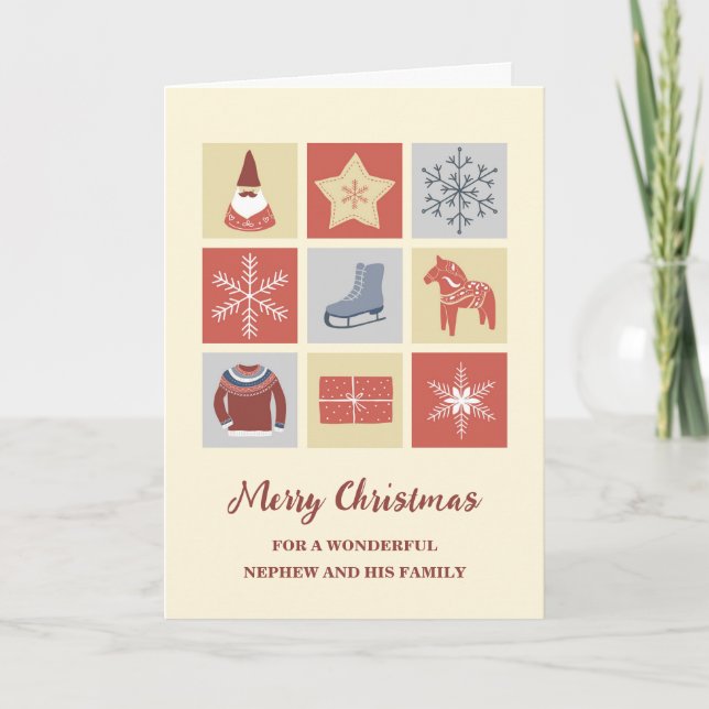 Carte Nephew moderne et famille Joyeux Noël (Devant)