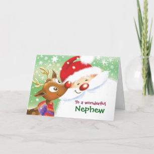 Carte Nephew, Noël, Cute Reindeer & Père Noël