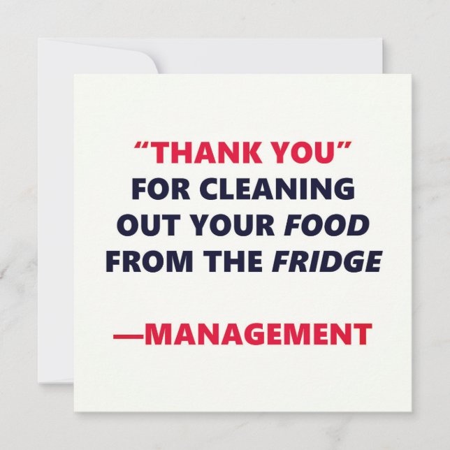 Carte Nettoyage de frigo drôle Merci humour de bureau (Devant)