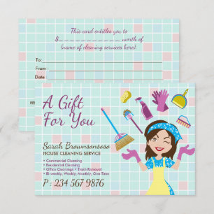 Carte Nettoyage élégant rose bleu Mignonne Femme de ména