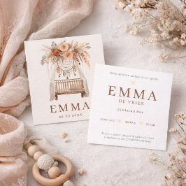Carte Neutraal Boho Wieg Bloemen  Aardetinten geboorte