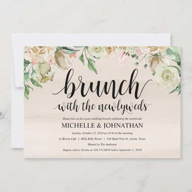 Carte neutre d'invitation de brunch de mariage de (Devant)