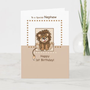 Carte Neveu, ęr lion heureux de bébé d'anniversaire
