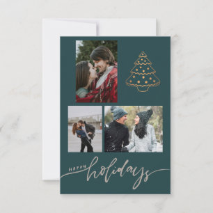 Carte Newlyweds Gold Christmas Tree 3 Photo Collage