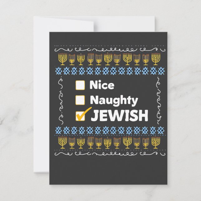 Carte Nice Naughty Juif Hanoukka Ugly Sweater (Devant)