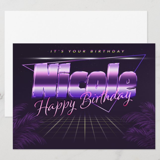 Carte Nicole Nom Prénom lila retro (Devant / Derrière)