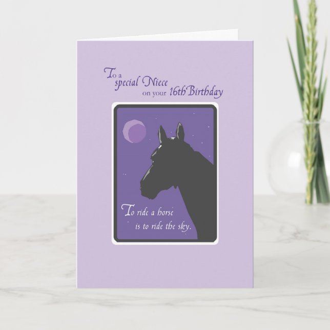Carte Nièce 16e anniversaire avec cheval à la nuit sur P (Devant)