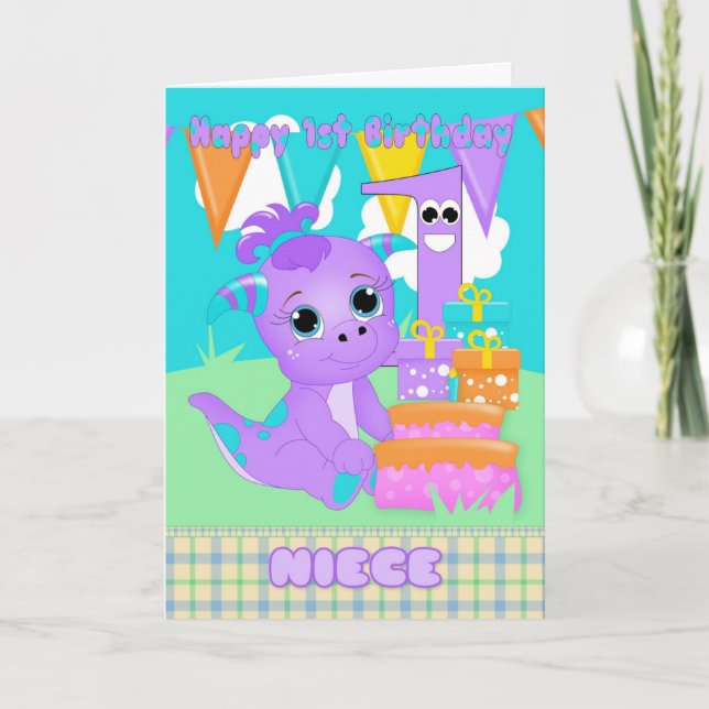 Carte Nièce 1er Anniversaire Mignonne Petit Monstre Avec (Devant)