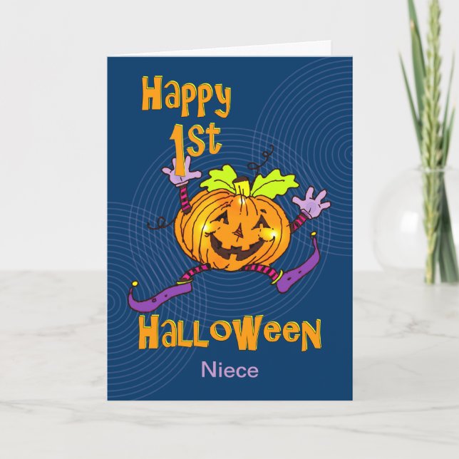 Carte Nièce 1er Halloween Citrouille heureux (Devant)