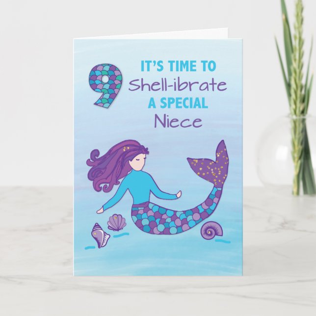 Carte Nièce 9e anniversaire Sparkday Look Mermaid (Devant)