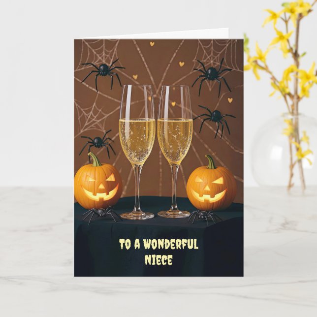 Carte Nièce Adulte Halloween Cute Funny Champagne (Fleur jaune)