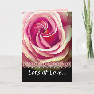 Carte NIECE Anniversaire avec rose rose rose et dentelle