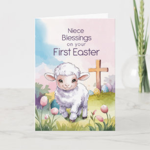 Carte Nièce Baby's Première Pâques Religieux Agneau et C