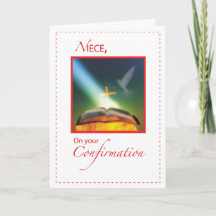 Carte Nièce Confirmation Colombe, Bible, Croix