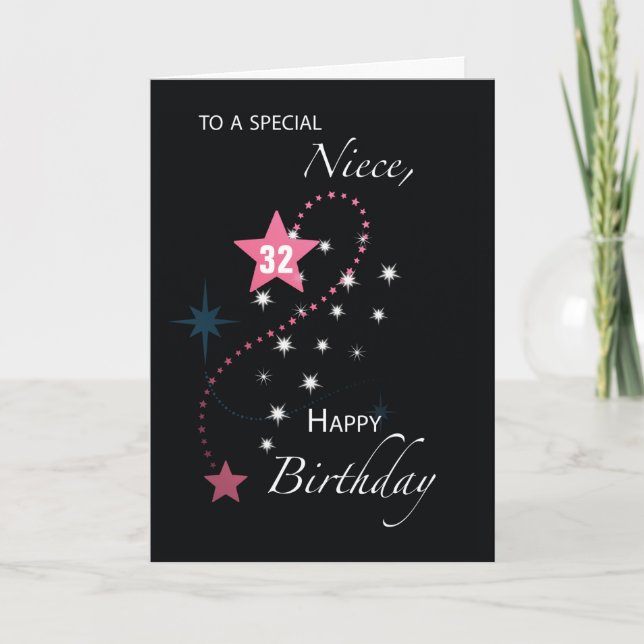 Carte Nièce Custom Age 32e anniversaire Star Pink (Devant)