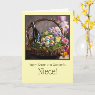 Carte Niece Happy Easter Humor with Wine in Basket 