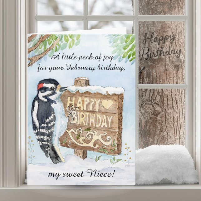 Carte Niece Happy February Birthday Woodpecker (Créateur téléchargé)