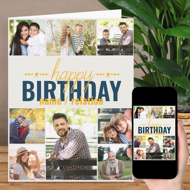 Carte N'Importe Quel Âge 8 Photo Collage Bleu Personnali (Créateur téléchargé)