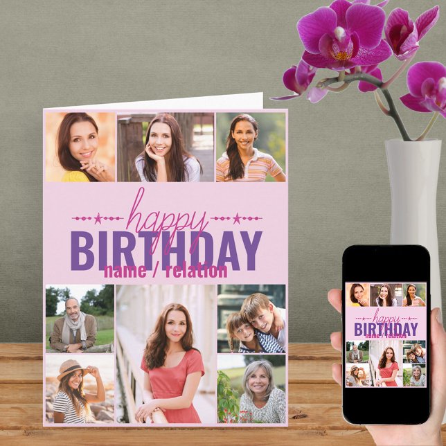 Carte N'Importe Quel Âge 8 Photo Collage Personnalisé Ro (Créateur téléchargé)