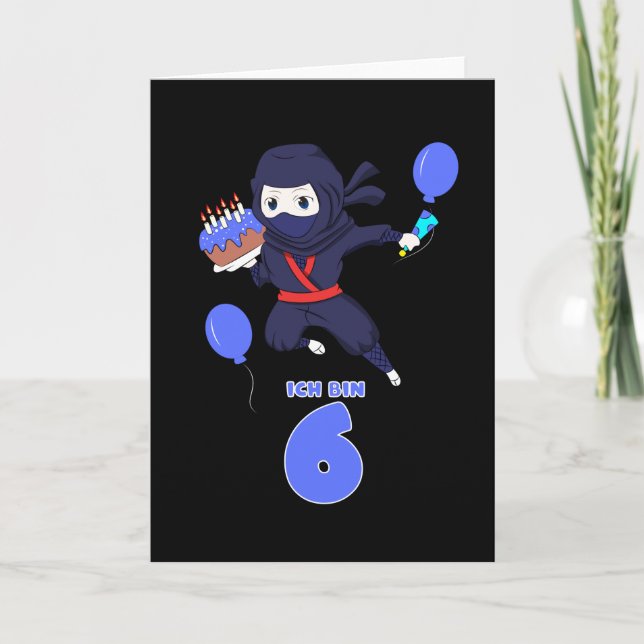 Carte NINJA ANNIVERSAIRE 6 6e anniversaire Boy Comic Lov (Devant)