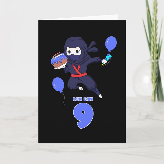 Carte NINJA ANNIVERSAIRE 9 9e anniversaire Boy Comic Lov (Devant)
