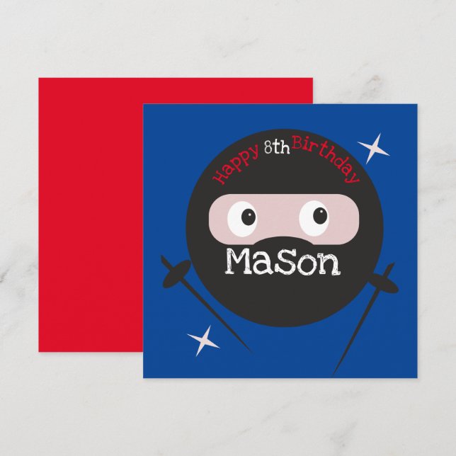 Carte Ninja Arts Martiaux Karate Boys Anniversaire Rouge (Devant / Derrière)