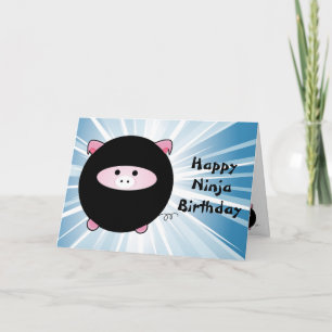 Carte Ninja Cochon sur Blue Joyeux Anniversaire