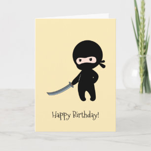 Carte Ninja minuscule en colère à l'anniversaire jaune
