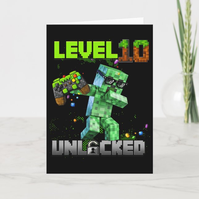Carte Niveau 10 déverrouillé - Anniversaire Garçon Pixel (Devant)