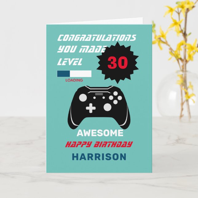 Carte Niveau Up Gamer âge personnalisé Joyeux anniversai (Fleur jaune)
