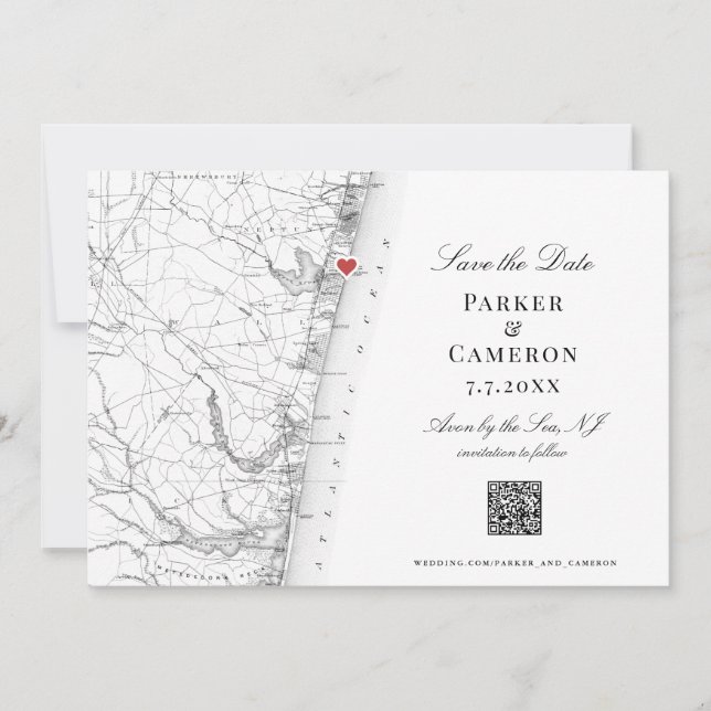 Carte NJ Avon-by-the-Sea Elegant noir blanc QR (Devant)